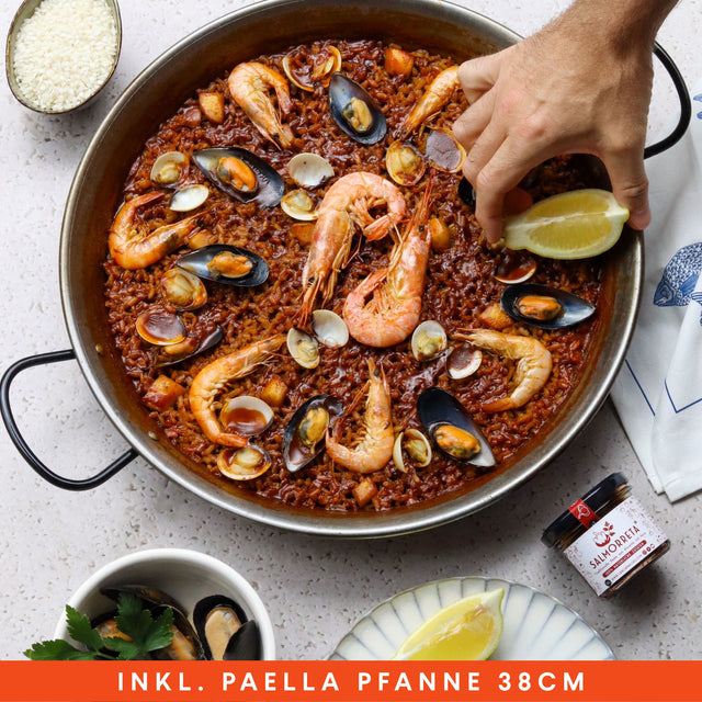Garcia Paellas Spanische Paella Mit Meeresfrüchten und Paella Pfanne (38 cm)