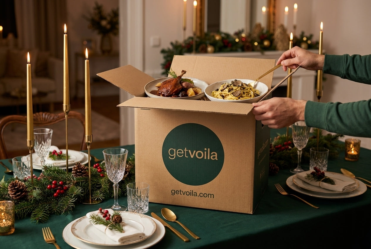 getvoila Weihnachtsmenü und Festtagsmenü — getvoila Box wird geöffnet